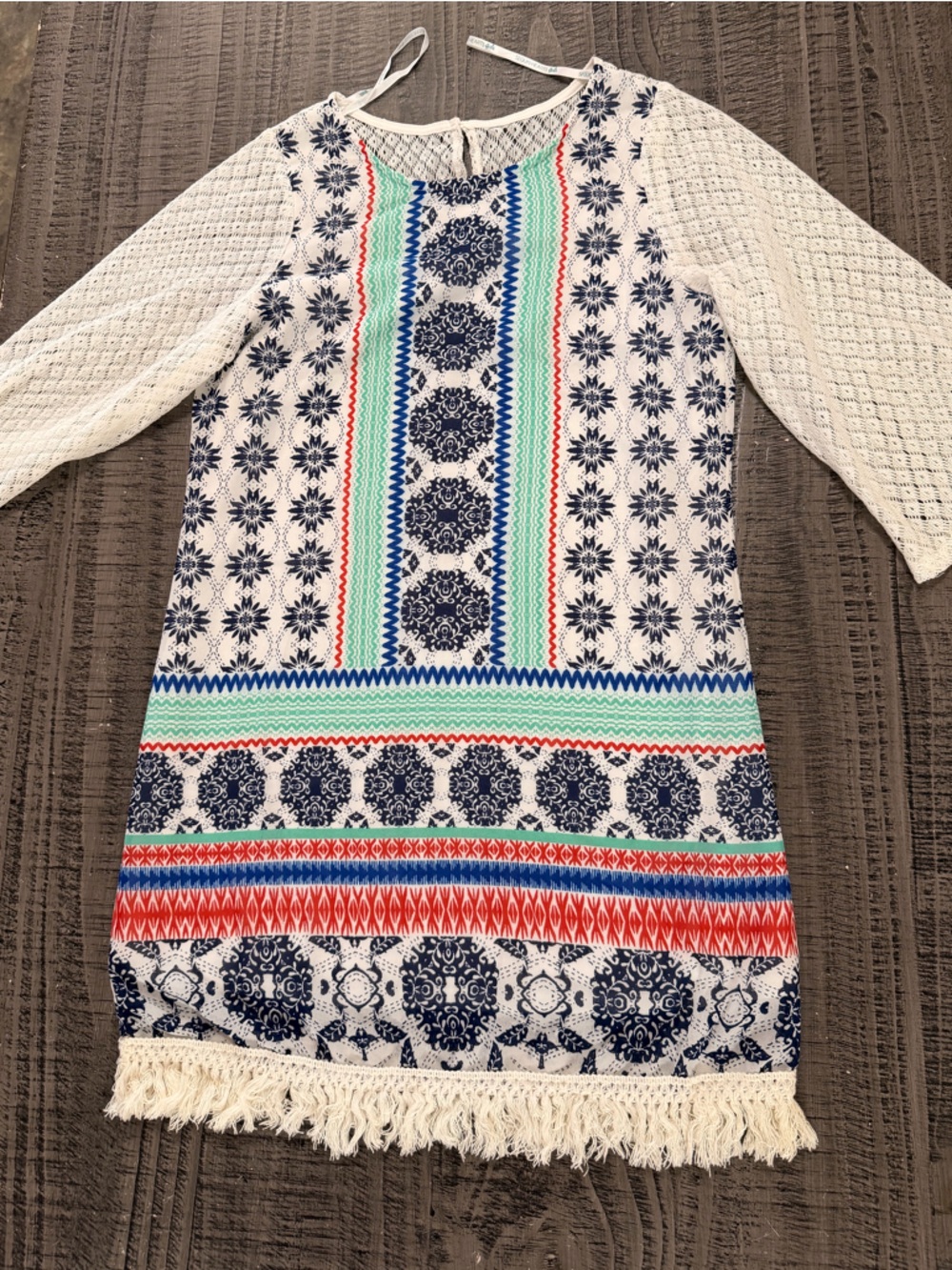 Sequin Hearts Navy, Red & Mint Patterned Fringe Tunic